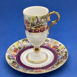 Vintage Arnart Fragonard Love Story Cup & Saucer Gold Accents 55/1455